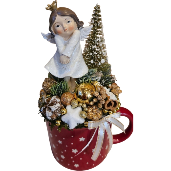 Angyalkás adventi bögrés dekoráció