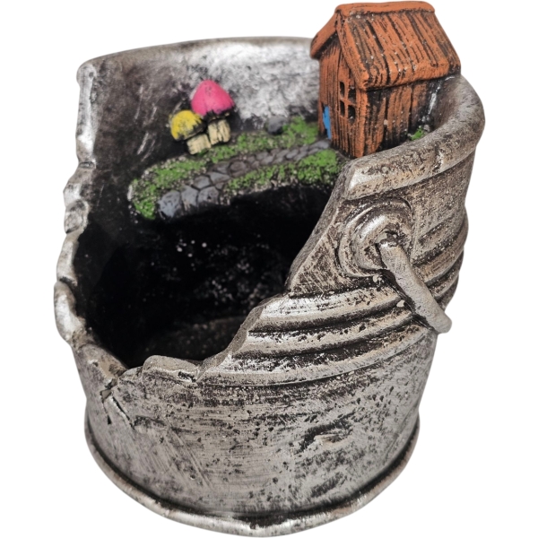 Kőkaspó házikóval - szürke - Image 2
