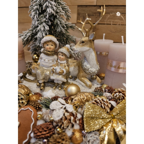 Prémium téli jelenetes adventi aszdísztali dísz - arany - Image 2