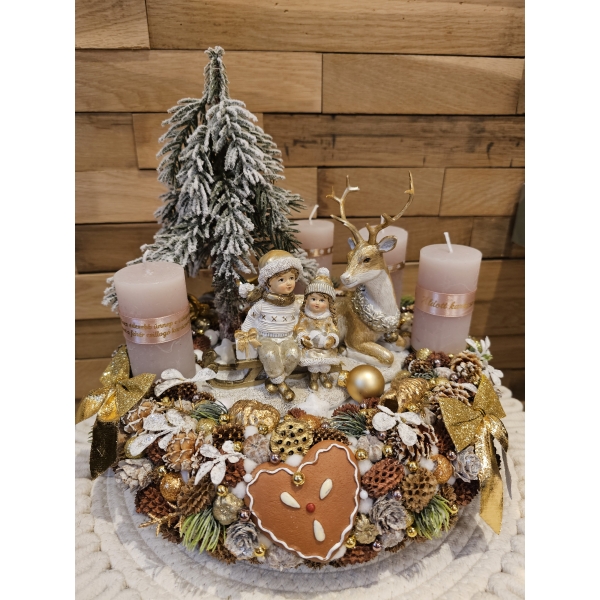 Prémium téli jelenetes adventi aszdísztali dísz - arany - Image 3