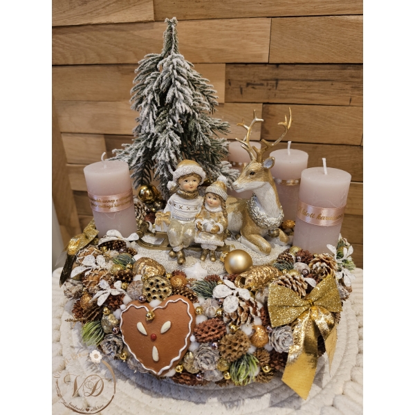 Prémium téli jelenetes adventi aszdísztali dísz - arany - Image 4