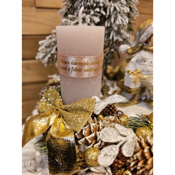 Prémium téli jelenetes adventi aszdísztali dísz - arany - Image 5