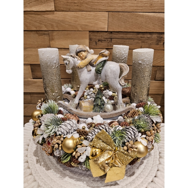 Prémium téli jelenetes adventi aszdísztali dísz - hintalóval - Image 3