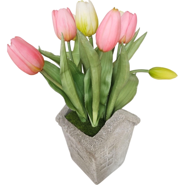 Tulipánok házikós kőkaspóban - Image 2