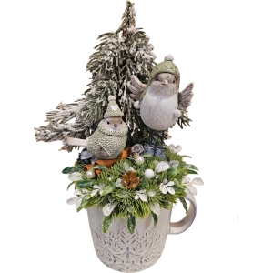 Madárkás bögrés dekoráció